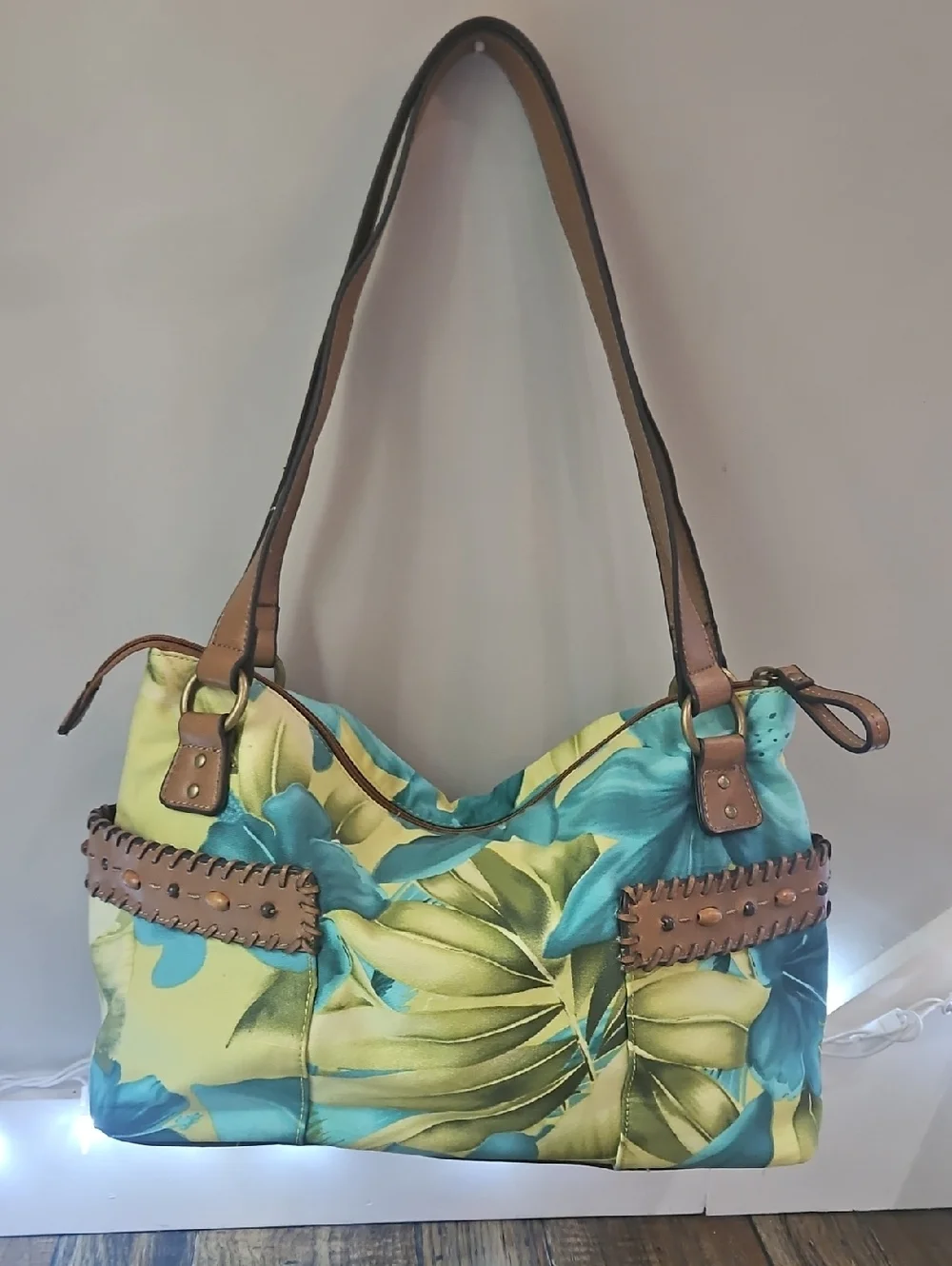 Relic Tropical Shoulder Bag in Blue, Yellow & Brown